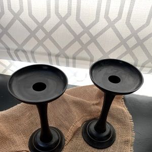 Two Pottery Barn Architectural medium 8 inch taper-pillar holder set of 2
